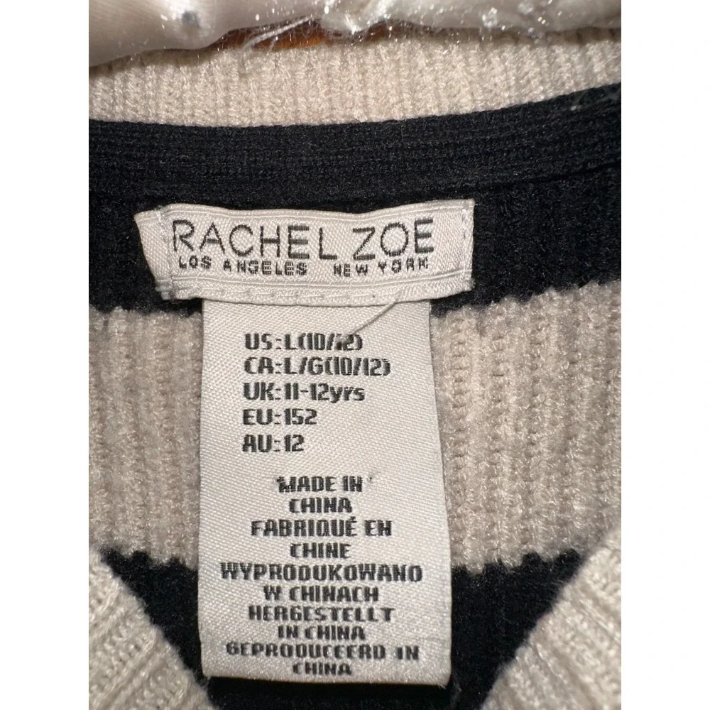 Rachel Zoe Size L‎ 10/12 Girls Beige And Black Boxy Cropped Striped Sweater